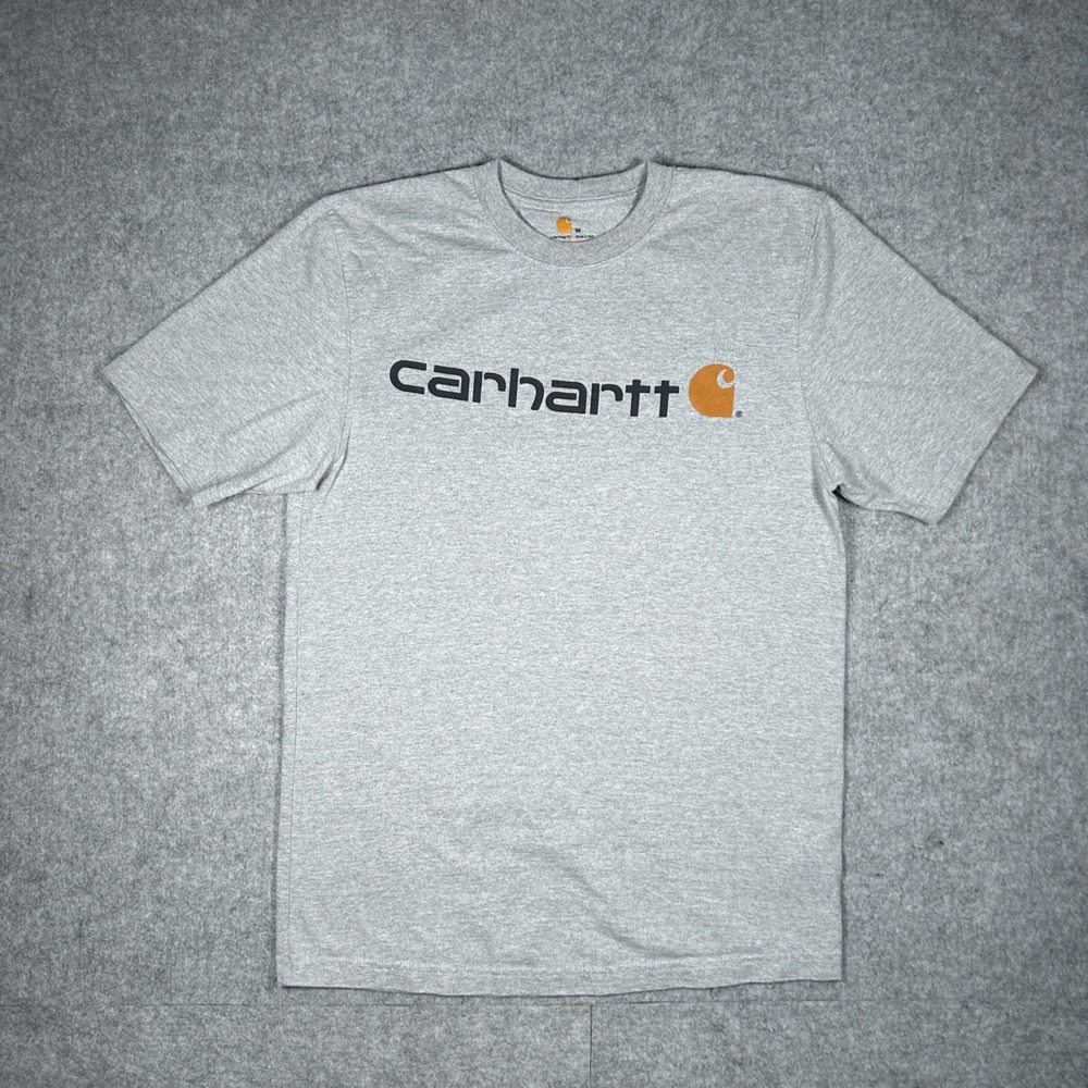 Carhartt‎ T Shirt Mens Medium Gray K195 Original Fit Graphic Logo Workwear